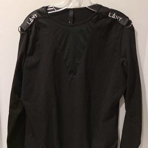 La La Anthony Black Mesh Insert Bodysuit Logo Shoulders-Plus Size 1X-Cotton-Sexy